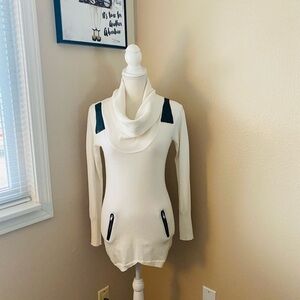 Arden B oversized cowl neck sweater with leatherette accents, Sz. S